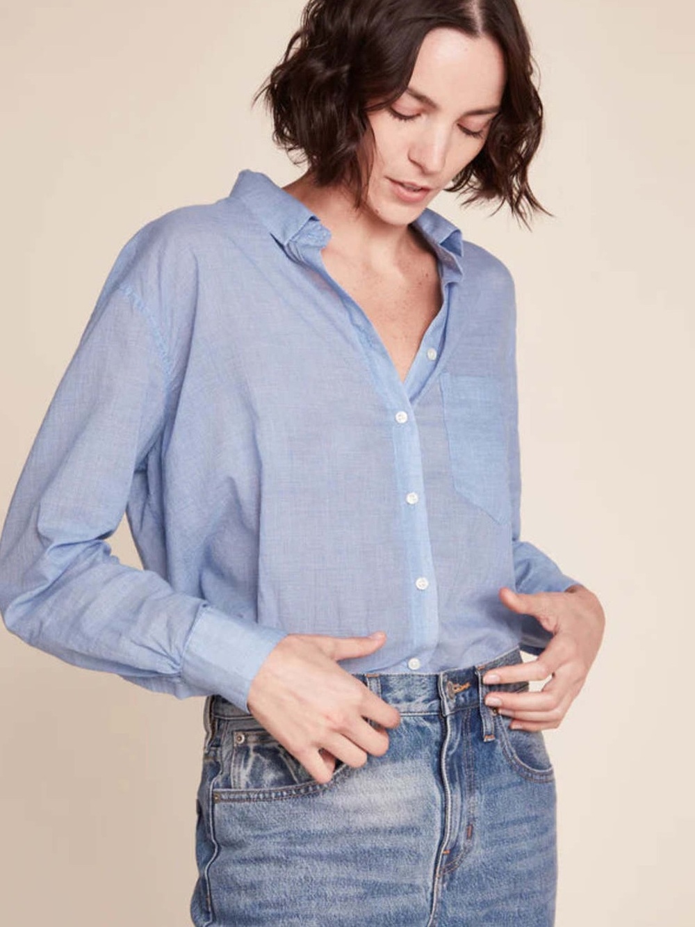 Trovata Light Blue Button-Front Blouse, Small